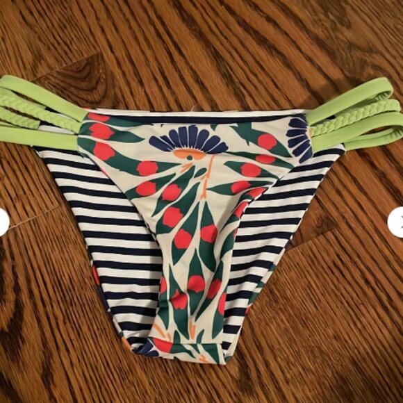Seea Camburi Floral Striped Strappy Capitola Reversible Bikini Swim Bottoms XS - Picture 1 of 4